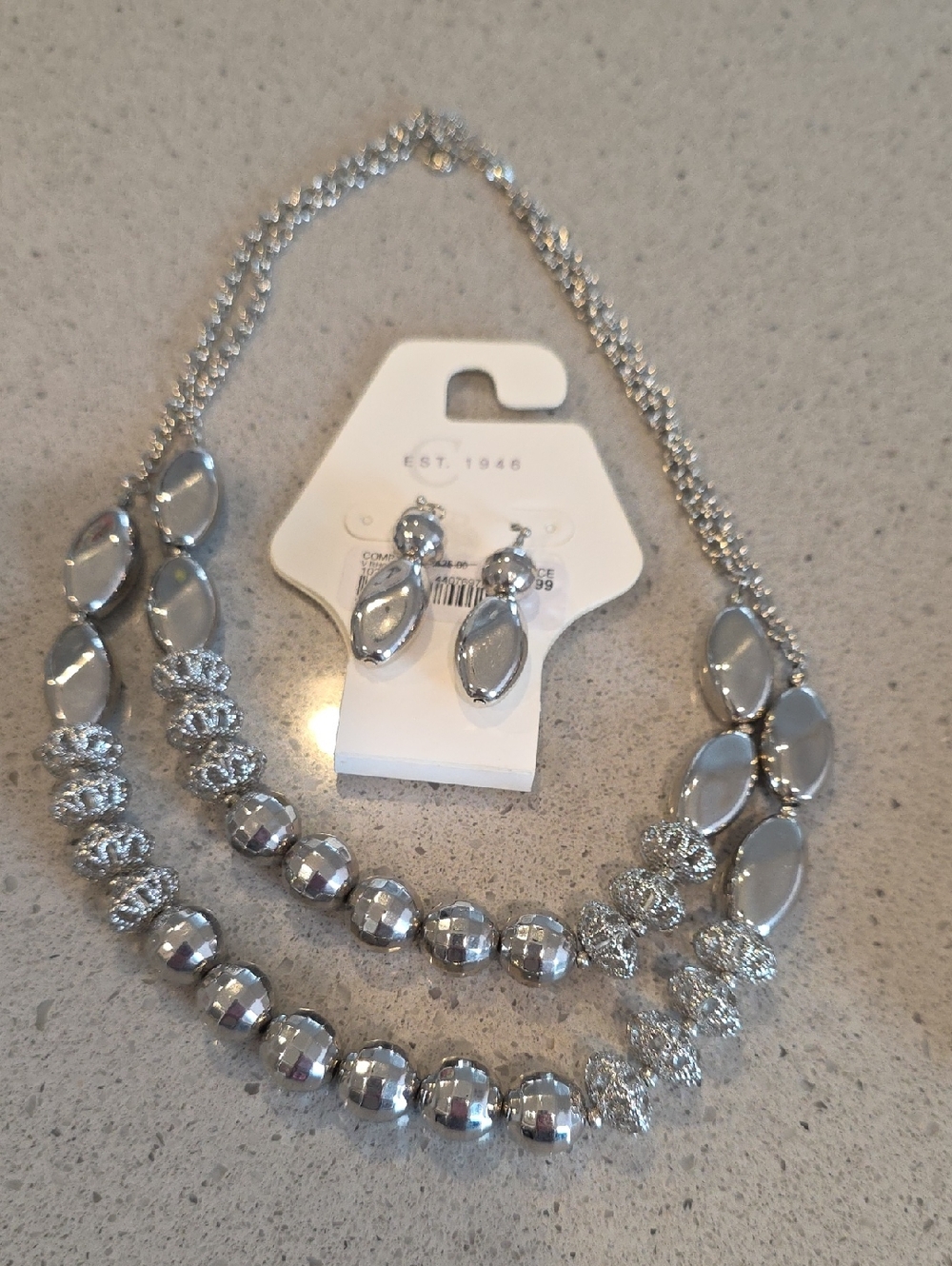 Silver Multi-Strand Statement Necklace & Earrings Set